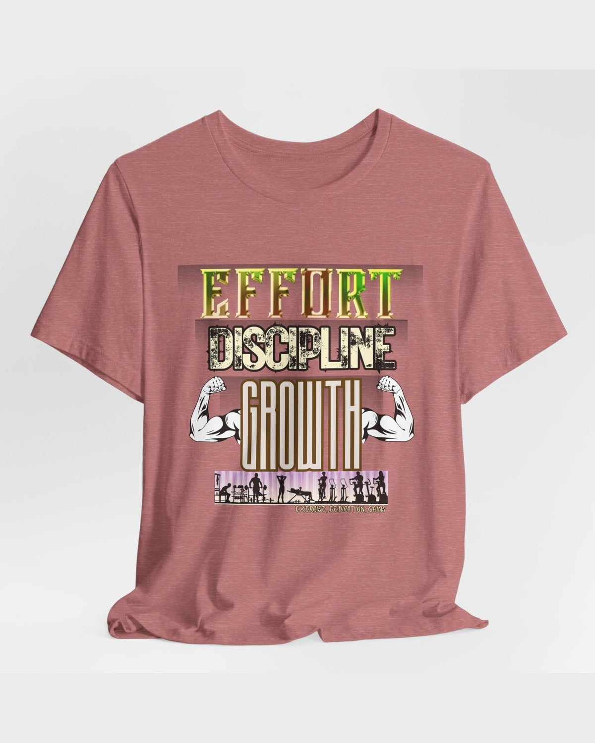 Maroon t-shirt with motivational fitness graphic on a white background